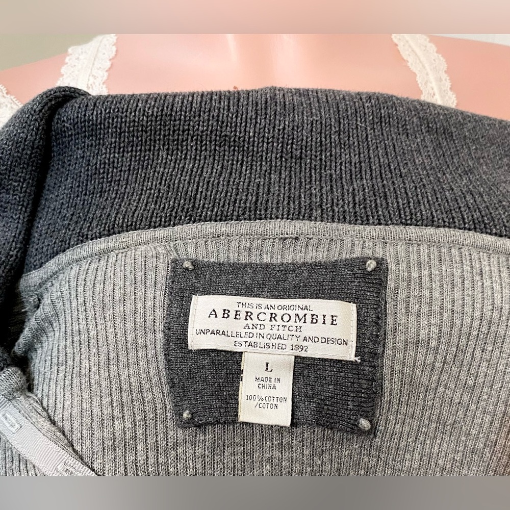 Vintage y2k Abercrombie grey button up ribbed hooded long sleeve top - Picture 6 of 15